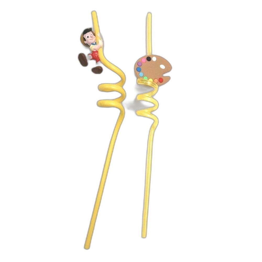 Vintage Pinocchio Applause Curly Swirl Straw And Art Disney #J105